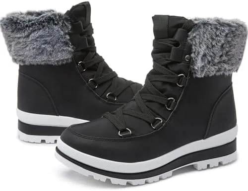 hash bubbie womens fuzzy mid calf snow boots lace up combat boots black winter boots waterproof zipper us9