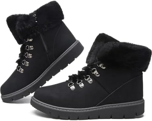 hash bubbie womens winter boots ankle booties for women warm fuzzy boots lace up pu leather snow boots with zipperblackus9