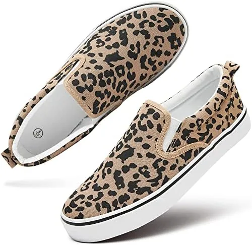 womens canvas slip on sneakers non slip loafers leopard us8